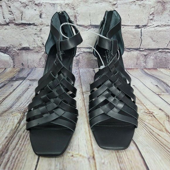 Charles by Charles David 10M Black Leather Caged Black Heel Open Toe Sandals - Picture 3 of 9
